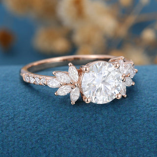 1.10 CT Round Brilliant Cluster Moissanite Engagement Ring close up