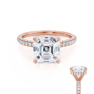 Delicate 1.30ct asscher hidden halo moissanite ring side profile view