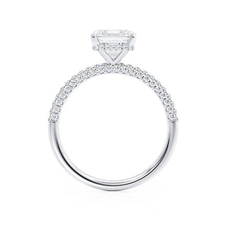 Brilliant 1.50ct asscher hidden halo moissanite ring shown on a finger