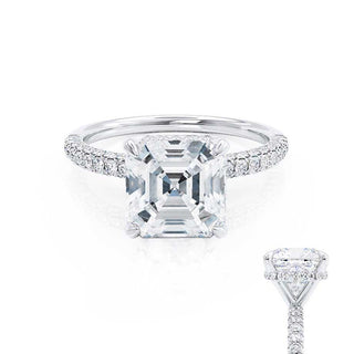 Brilliant 1.50ct asscher hidden halo moissanite ring side profile view