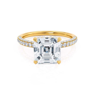 Timeless 1.50ct asscher hidden halo moissanite ring front view