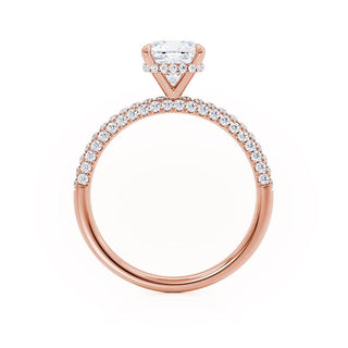 Chic 1.10ct cushion hidden halo moissanite ring close up of the setting