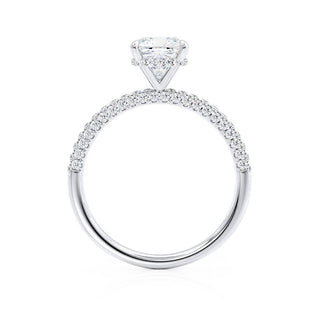 Stunning 1.10ct cushion hidden halo moissanite ring close up of the setting