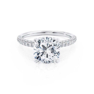 Stunning 1.10ct cushion hidden halo moissanite ring front view