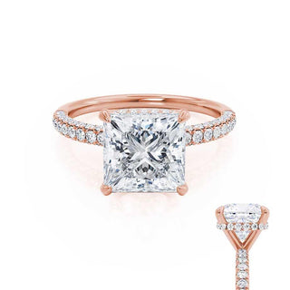 Bold 1.20ct princess hidden halo moissanite ring side profile view