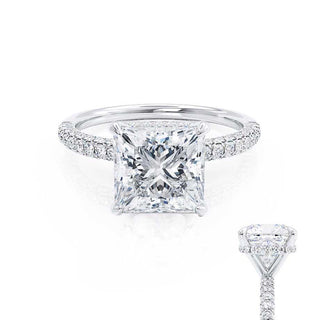 Bold 1.50ct princess hidden halo moissanite ring side profile view