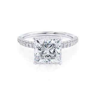 Bold 1.50ct princess hidden halo moissanite ring front view