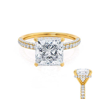 Graceful 1.50ct princess hidden halo moissanite ring side profile view