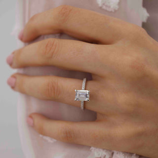 Chic 1.75ct emerald hidden halo moissanite ring front view