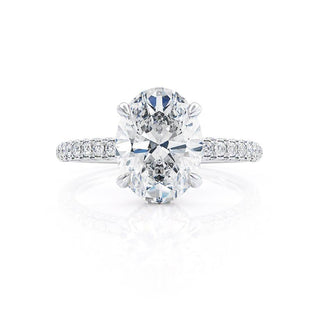 Gorgeous 4.20ct oval hidden halo moissanite ring side profile view
