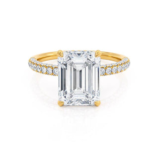 Chic 1.75ct emerald hidden halo moissanite ring side profile view