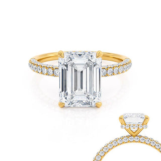 Chic 1.75ct emerald hidden halo moissanite ring shown on a finger