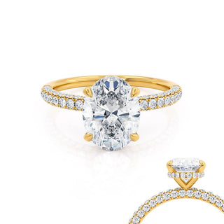 Timeless 4.20ct oval hidden halo moissanite ring side profile view