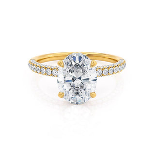 Timeless 4.20ct oval hidden halo moissanite ring front view