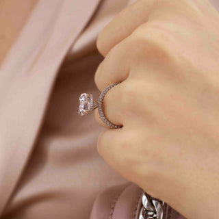 Timeless 4.20ct oval hidden halo moissanite ring three quarter angled view