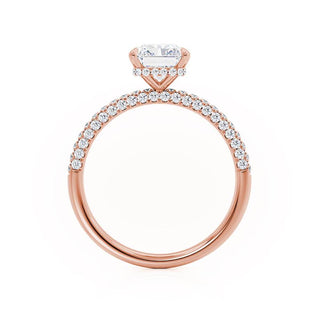 Luminous 1.80ct radiant hidden halo moissanite ring close up of the setting
