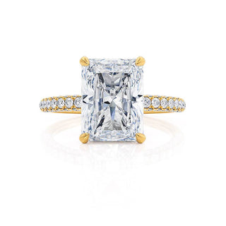 Stunning 1.80ct radiant hidden halo moissanite ring angled view showing its sparkle