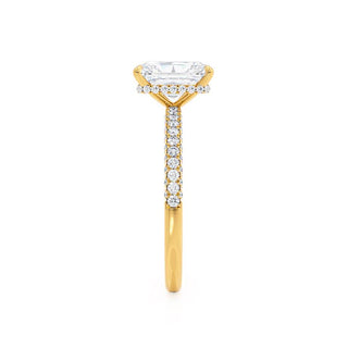 Stunning 1.80ct radiant hidden halo moissanite ring shown on a finger