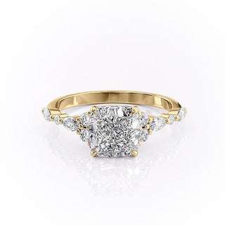 2.15 CT Cushion Cut Cluster Style Moissanite Engagement Ring