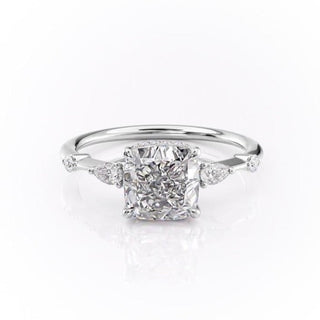 2.15 CT Cushion Three stone Halo Moissanite Engagement Ring sparkle view