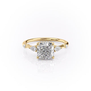 2.15 CT Cushion Three stone Halo Moissanite Engagement Ring front view