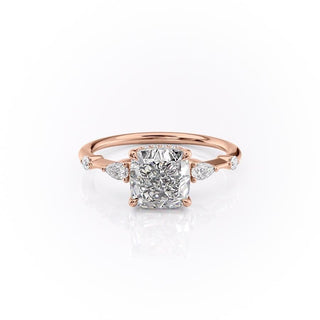 2.15 CT Cushion Three stone Halo Moissanite Engagement Ring side view