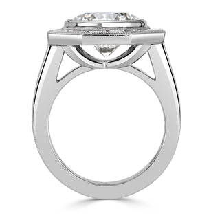 Round brilliant moissanite halo ring close up detail