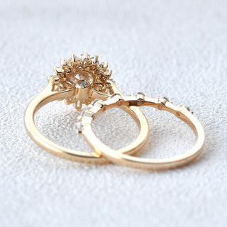 1.0ct Round Moissanite Vintage Halo Floral Style Bridal Ring Set