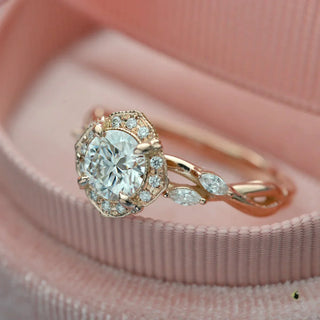 1.0CT Round Cut Cluster Halo Diamond Moissanite Engagement Ring