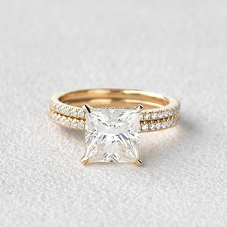 1.50CT Princess Cut Moissanite Hidden Halo Engagement Ring with Full Eternity Wedding Band