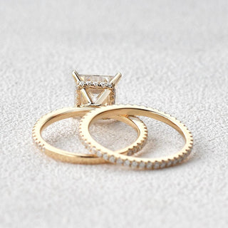1.50CT Princess Cut Moissanite Hidden Halo Engagement Ring with Full Eternity Wedding Band