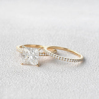 1.50CT Princess Cut Moissanite Hidden Halo Engagement Ring with Full Eternity Wedding Band