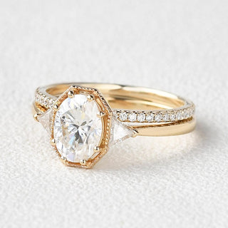 2.54CT Oval Cut Moissanite Engagement Ring with Full Eternity Wedding Band