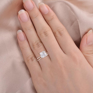 1.50CT Princess Cut Moissanite Hidden Halo Engagement Ring with Full Eternity Wedding Band