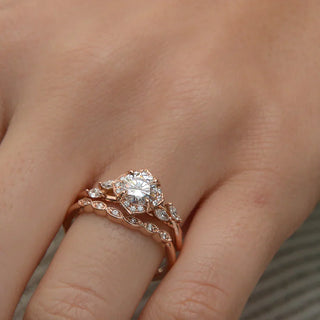 1.0CT Round Cut Cluster Halo Diamond Moissanite Engagement Ring