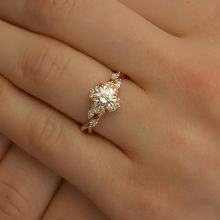 1.0CT Round Cut Cluster Halo Diamond Moissanite Engagement Ring