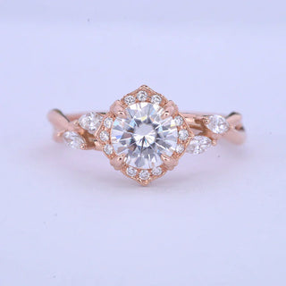 1.0CT Round Cut Cluster Halo Diamond Moissanite Engagement Ring