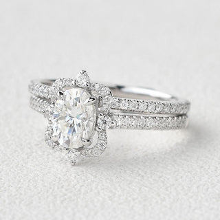 1.21CT Oval Cut Moissanite Vintage Style Engagement Ring with Full Eternity Wedding Band