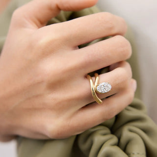 1.70ct Oval Diamond Sweeping Wave Band Unique Engagement Ring