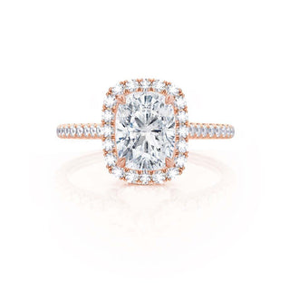 Gorgeous 2.30ct cushion halo moissanite ring close up of the setting