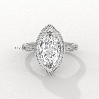Halo Pave Marquise Cut Moissanite Engagement Ring profile view