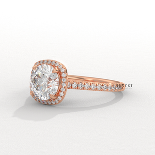 Halo Pave Round Cut Moissanite Engagement Ring overhead view