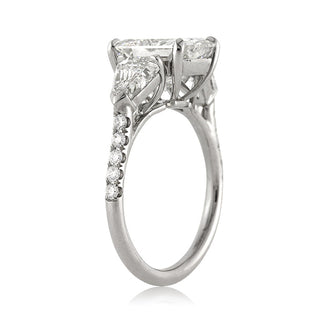 Radiant double three stone moissanite ring stone detail view