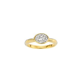 0.50ct Bezel Set East West Oval Moissanite Diamond Unique Engagement Ring With Matching Band