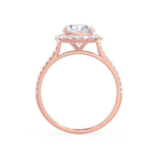 Gorgeous 2.30ct cushion halo moissanite ring shown on a finger