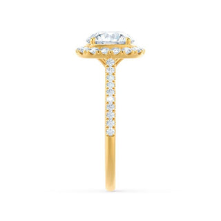 Brilliant 2.30ct cushion halo moissanite ring top view