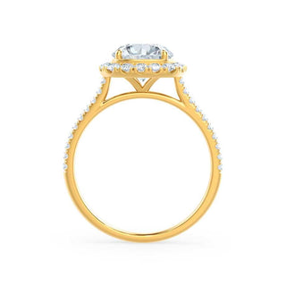 Elegant 2.30ct cushion halo moissanite ring shown on a finger
