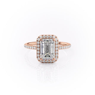 2.10 CT Emerald Cut Halo Pave Diamond Moissanite Engagement Ring