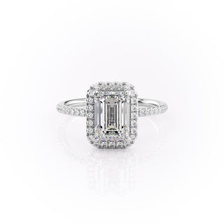 2.10 CT Emerald Cut Halo Pave Diamond Moissanite Engagement Ring