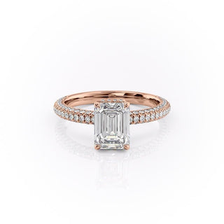 1.91 CT Emerald Cut Hidden Halo Three Side Pave Diamond Moissanite Engagement Ring